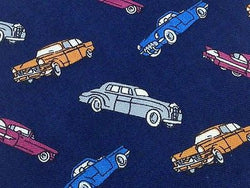 HARRYS AND BROWN English Silk Tie Navy Colored Classic Cars Pattern 33