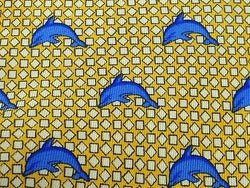Animal Tie Lancel Dolphin & Square Pattern on Yellow Silk Men NeckTie 44