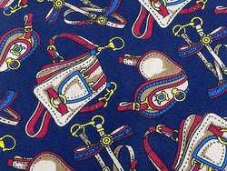 Designer Tie Longchamp Satchel Equestrian on Blue Silk Men NeckTie 44