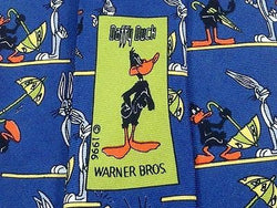Novelty Tie Looney Tunes Buggs Bunny & Daffy Duck on Blue Silk Men Necktie 47