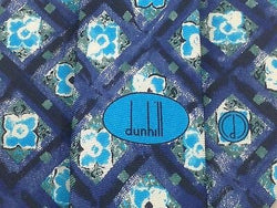 Designer Tie Dunhill Flowers on Blue Silk Men NeckTie 46