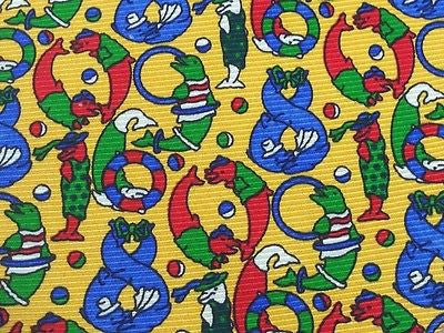 ALAN GREEN London Italian Silk Tie - Brightly Colored Silly Penguins 38