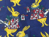 LE FOU DU ROI French Silk Tie - Handmade - Blue w/ Alice in Wonderland Theme 39