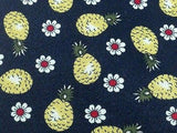 PURBO PRESTIGE Handmade Silk Tie - Navy with Floral and Pineapple Pattern 36