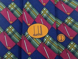 Designer Tie Dunhill Hockey Stick in Burgundy & Blue Boxes Silk Men NeckTie 30