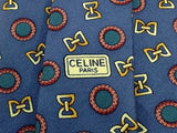 Designer Tie Celine Bow Tie Pattern On Blue Silk Men Necktie 43