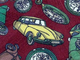 Novelty Tie Gherardini Cars With Clocks On Red Silk Men Necktie 42
