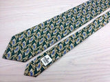 Novelty Tie Fendi Hand Fan Design on Peacock Blue Silk Men Necktie 32