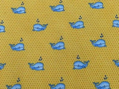 FRANGI Italian Silk Tie - Yellow with Tiny Blue Whales Pattern 39