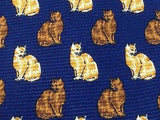 Animal Tie White And Brown Cats On Dark Blue Silk Men Necktie 43