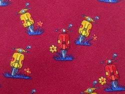 PALAIS DE DOGES Paris Silk Tie - Red with Whimsical Motorcycle Pattern 37