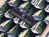 ERMENEGILDO ZEGNA Italian Silk Tie - Black with Green & Gold Pattern  34