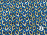 Designer Tie Dunhill Gold-Blue Diamond with Leaves on Blue Silk Men Necktie 47