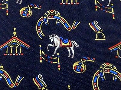 Animal Tie Pierre Cardin Horse on Blue Silk Men NeckTie 46