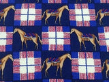Silk Tie - Equestrian Pattern w Red-White-Blue Plaid 27