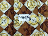 Designer Tie Celine Logo on Dark Brown Silk Men NeckTie 30