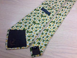 TRUSSARDI Italian Silk Tie - Green with Gold & Ivory Abstract Pattern 37