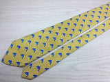 Animal Tie Lancel Dolphin & Square Pattern on Yellow Silk Men NeckTie 44