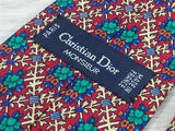 CHRISIAN DIOR PARIS Silk Tie - Red with Floral Vine Pattern 33