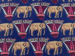 THAI SILK Tie - Navy with Tan Elephant Pattern 27