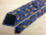 Designer Tie Dunhill Box & Lantern on Blue Silk Men NeckTie 30