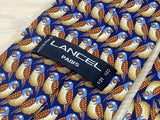 LANCEL Paris Silk Tie - Blue Bird with Gold & Copper Pattern 27