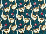 Goose TIE Bird Duck on Green Floral Animal Theme Novelty Repeat Silk Necktie 4