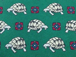 Animal Tie U and Roma Turtle with Flowers in Square on Green Silk Men NeckTie 44