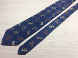 Novelty Tie Rochas Flowers & Leaves on Blue Stiped Base Silk Men Necktie 48