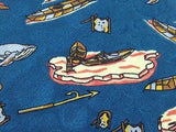 Designer Tie Paolo Loro Shark and Boat in Water on Blue Silk Men NeckTie 44