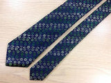 NARROW Hubert Milano TIE Green Floral on Blue Shiny Repeat Silk Necktie 3