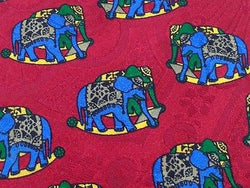 Animal Tie Giancarlo Fossati Multi Color Elephants On  Red Silk Men Necktie 29