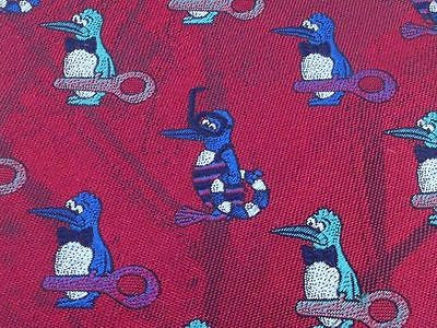 JAMMERS & LEUFGEN Polyester Tie - Red with Whimsical Penguin Design 35
