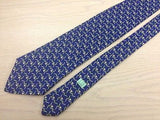 DUNHILL Silk Tie - Blue with Gold & Green Ribbons Pattern 40