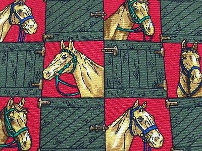 VAKKO Silk Tie - Green, Gold, Red Horse Stable Pattern 41
