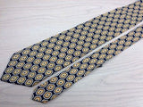 Designer Tie Bisione Yellow Flowers On Dark Blue Silk Men Necktie 42