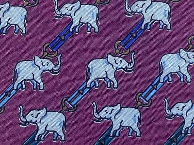 Animal Print TIE ELEPHANT STRIPE ON PURPLE Silk Men Necktie 26