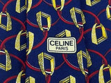 CELINE Paris Tie - Navy with Gold Stirrup Buckle Pattern 41