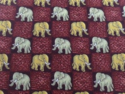 JIM THOMPSON Silk Tie - Dark Red Checkerboard w/ Elegant Tan & Gray Elephants 39