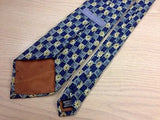 GEOFFREY BEAN Silk Tie - Blue with Gold Floral Checkboard Pattern 36