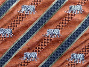 Animal Print TIE Embroidered Elephant Orange Stripe Thai Silk Men Necktie 20