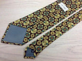 Designer Tie City Time Lion and Boxed Design on Brown Silk Men Necktie 32