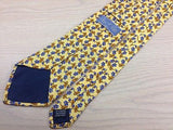 NOUS ET MOI Paris Silk Tie - Hand Made Yellow w Blue & Copper Floral Pattern 41