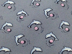 Animal Tie Brice Dolphine Playing with Ball Pattern on Grey Silk Men Necktie 32