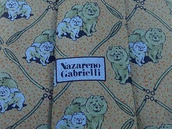 Animal Tie Nazareno Gabrielli Dogs Pattern on Grey Silk Men Necktie 32