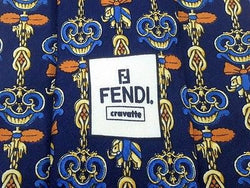 Novelty Tie Fendi Animal Jewellery Pattern on Blue Silk Men Necktie 45