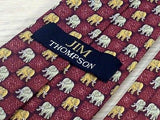 JIM THOMPSON Silk Tie - Dark Red Checkerboard w/ Elegant Tan & Gray Elephants 39