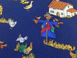 ASCOT Silk Tie - Blue with Multi-colored Farm Pattern - 34