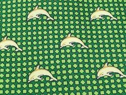 TOKYO Silk Tie - Hand Made - Green with Gold Dolphins Pattern 41