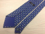 DUNHILL Silk Tie - Blue with Gold & Green Ribbons Pattern 40
